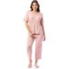 Fruit of the Loom Women’s 360 Stretch Ruffle Sleeve V-neck Tee and Capri Sleep Pajama Set(Watercolor Hearts)