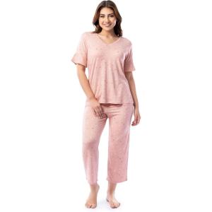 Fruit of the Loom Women’s 360 Stretch Ruffle Sleeve V-neck Tee and Capri Sleep Pajama Set(Watercolor Hearts)
