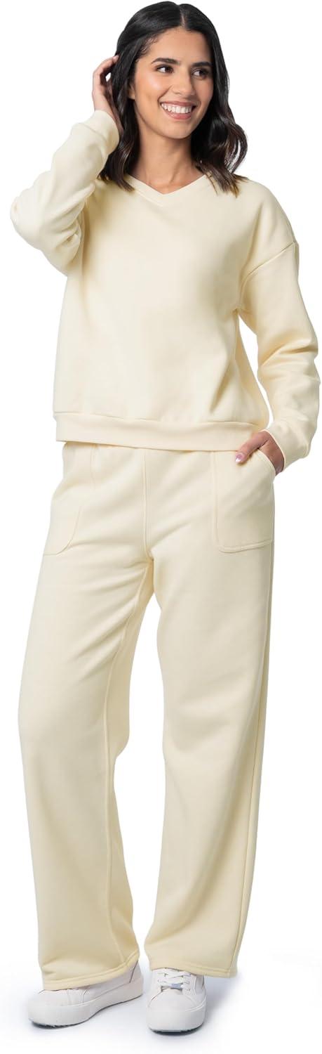 image:imageFruit of the Loom Womens Vneck Fleece Pullover Cropped SweatshirtButtercream