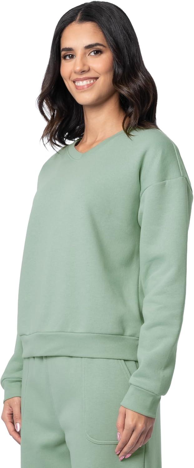 image:imageFruit of the Loom Womens Vneck Fleece Pullover Cropped SweatshirtGranite Green