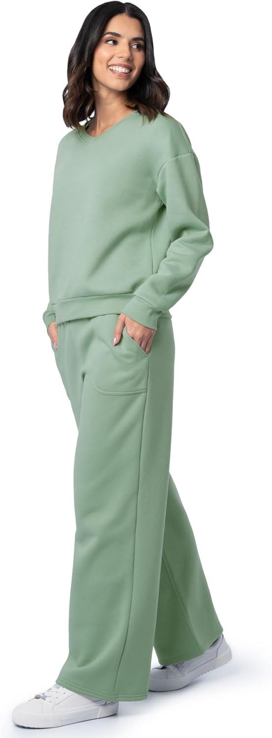 image:imageFruit of the Loom Womens Vneck Fleece Pullover Cropped SweatshirtGranite Green