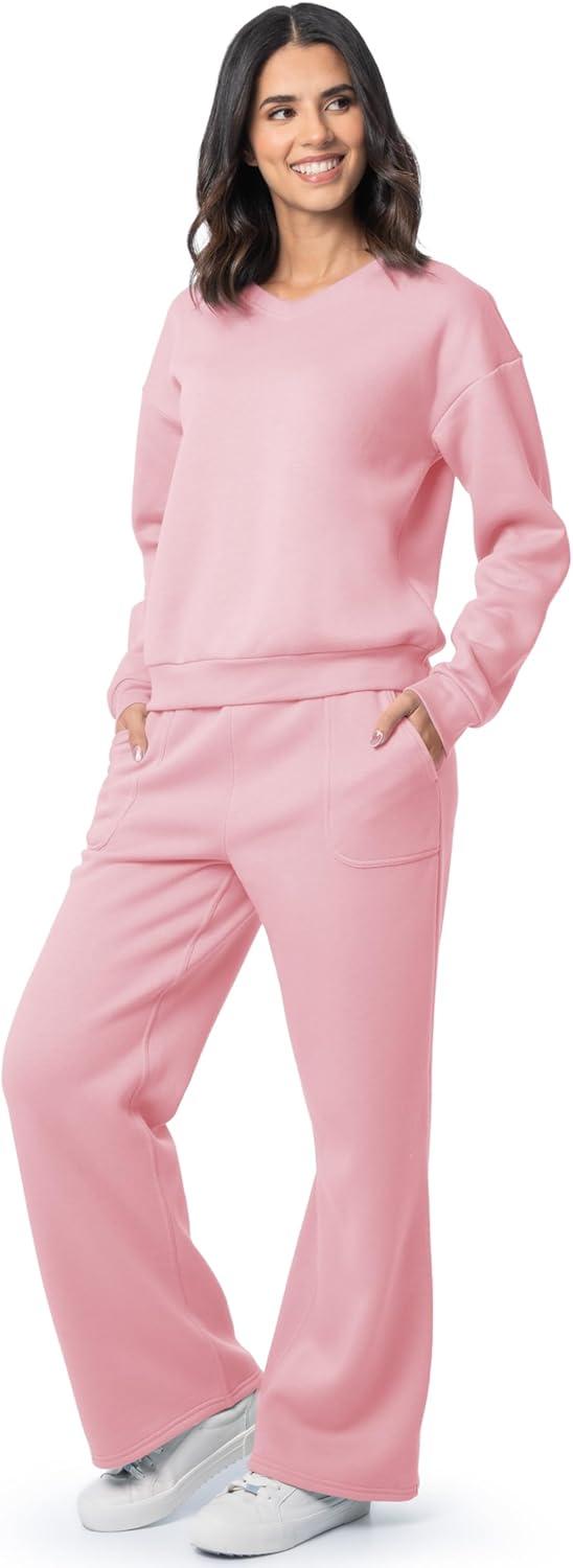 image:imageFruit of the Loom Womens Vneck Fleece Pullover Cropped SweatshirtPink Nectar