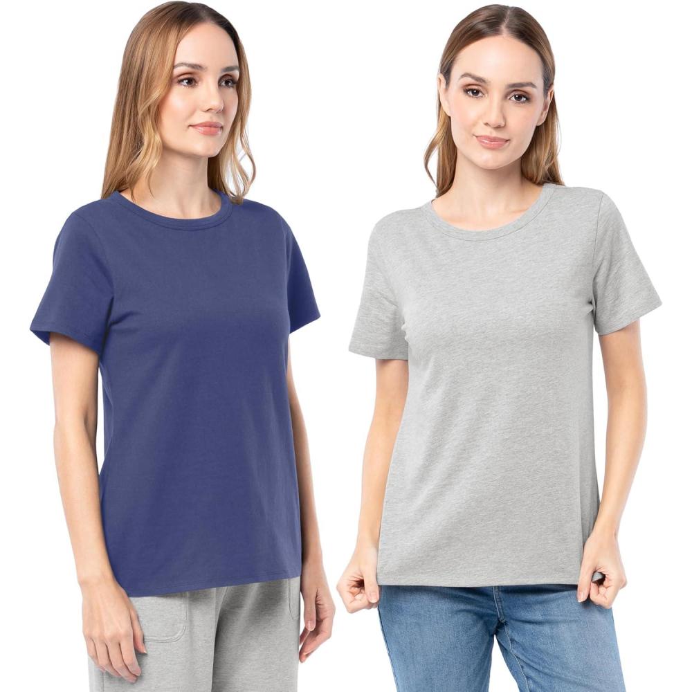 image:imageFruit of The Loom Womens Short Sleeve Crew Neck TShirt 2 PackCobaltGrey Heather