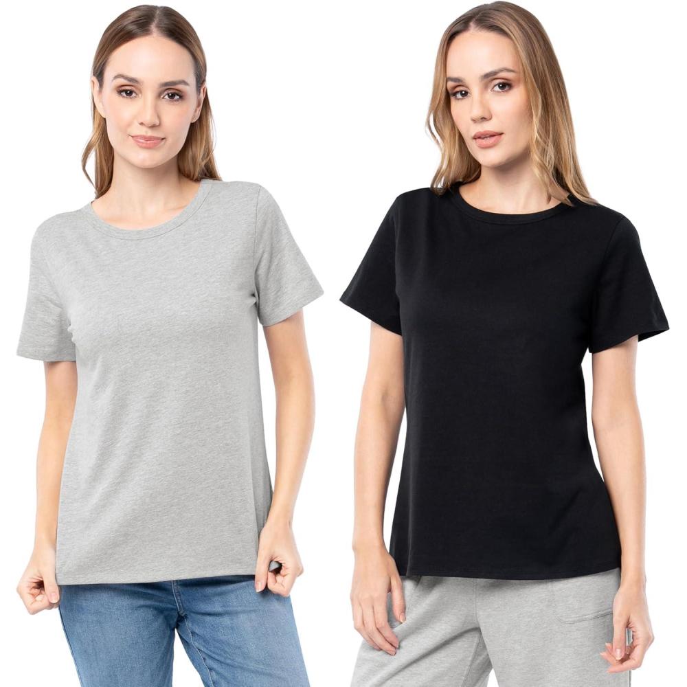 image:imageFruit of The Loom Womens Short Sleeve Crew Neck TShirt 2 PackGrey HeatherBlack