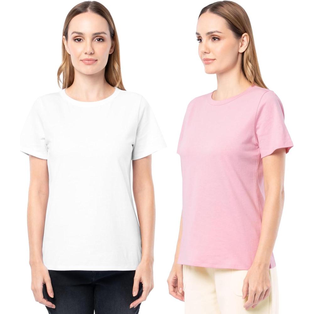 image:imageFruit of The Loom Womens Short Sleeve Crew Neck TShirt 2 PackPinkWhite