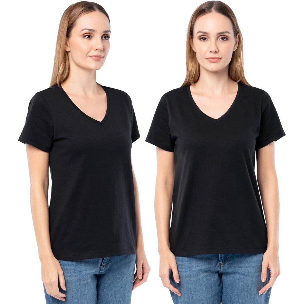 image:imageFruit of The Loom Womens Short Sleeve VNeck TShirt 2 PackBlackBlack