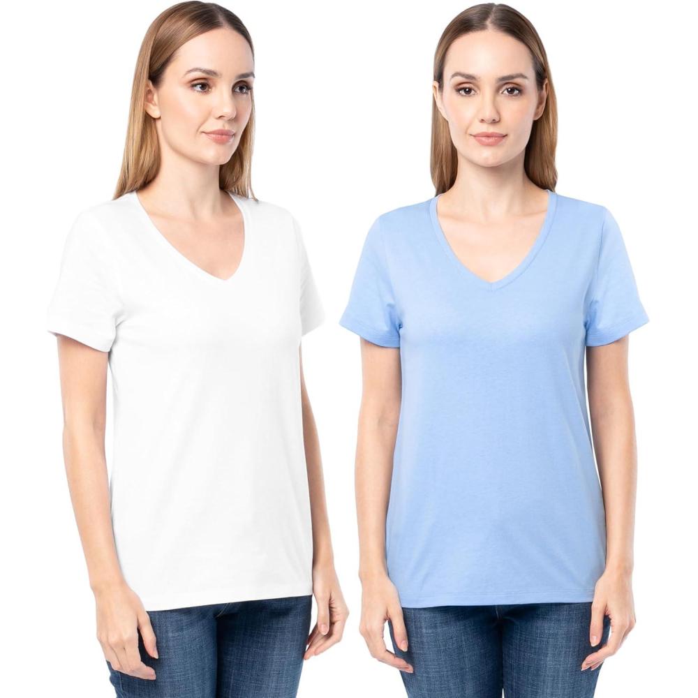 image:imageFruit of The Loom Womens Short Sleeve VNeck TShirt 2 PackBlueWhite