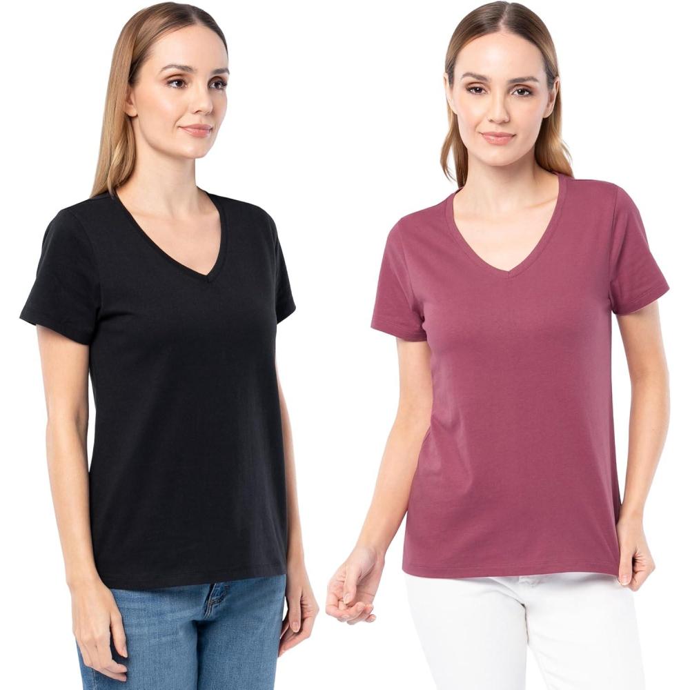 image:imageFruit of The Loom Womens Short Sleeve VNeck TShirt 2 PackRoseBlack