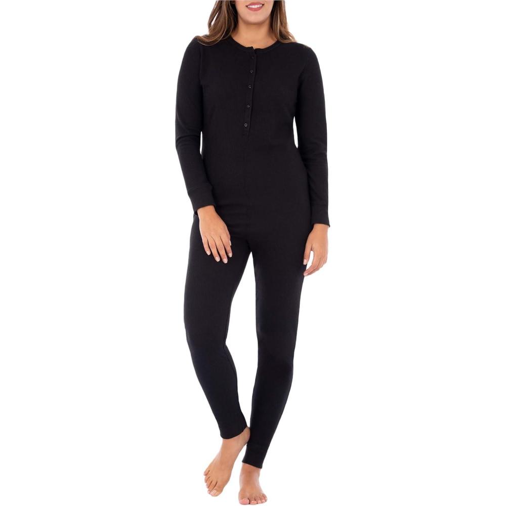 image:imageFruit of the Loom Womens Micro Waffle Premium Thermal Union SuitBlack