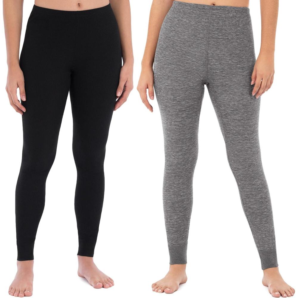 image:imageFruit of the Loom Womens Micro Waffle Thermal BottomBlackSmoke Heather 2 Pack
