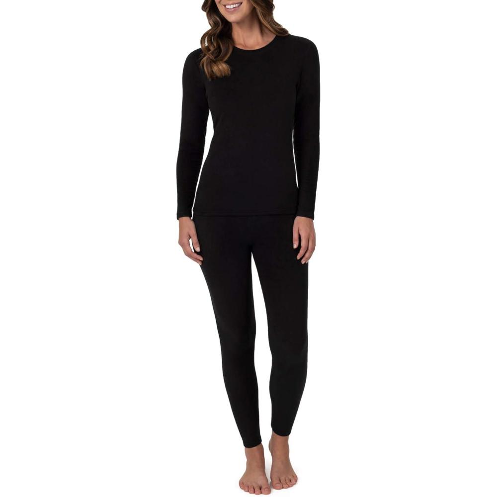image:imageFruit of the Loom Womens Stretch Fleece Lined Thermal Long Johns Underwear SetPitch Black