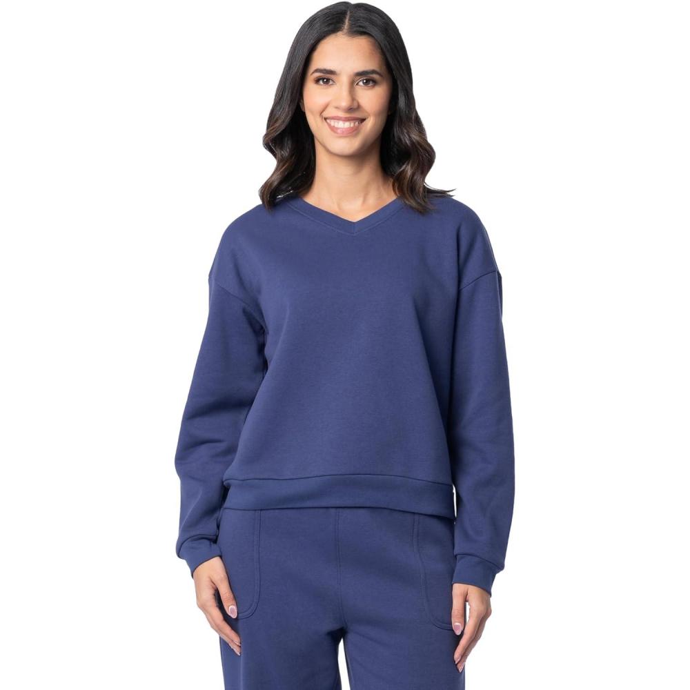 image:imageFruit of the Loom Womens Vneck Fleece Pullover Cropped SweatshirtDeep Cobalt