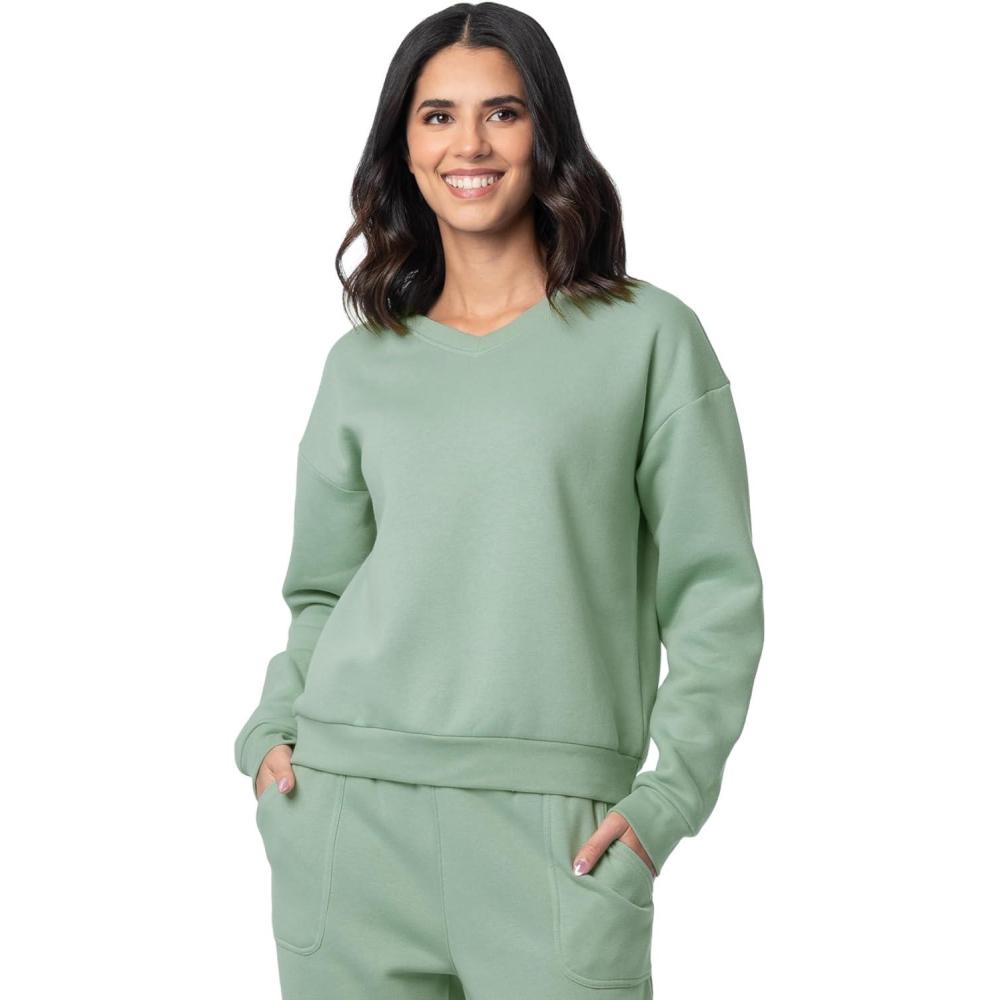 image:imageFruit of the Loom Womens Vneck Fleece Pullover Cropped SweatshirtGranite Green