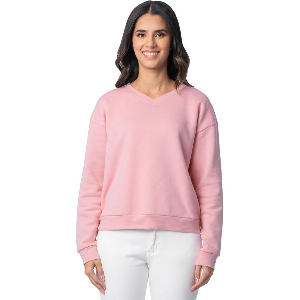image:imageFruit of the Loom Womens Vneck Fleece Pullover Cropped SweatshirtPink Nectar