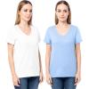 Fruit of The Loom Women’s Short Sleeve V-Neck T-Shirt, 2 Pack(Blue/White)