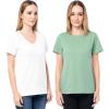Fruit of The Loom Women’s Short Sleeve V-Neck T-Shirt, 2 Pack(Green/White)