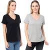 Fruit of The Loom Women’s Short Sleeve V-Neck T-Shirt, 2 Pack(Grey Heather/Black)