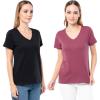 Fruit of The Loom Women’s Short Sleeve V-Neck T-Shirt, 2 Pack(Rose/Black)