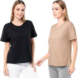 Fruit of The Loom Women’s Short Sleeve Boyfriend T-Shirt, 2 Pack(Black/Stucco)