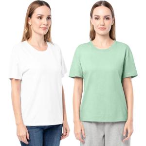 Fruit of The Loom Women’s Short Sleeve Boyfriend T-Shirt, 2 Pack(Green/White)