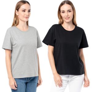 Fruit of The Loom Women’s Short Sleeve Boyfriend T-Shirt, 2 Pack(Grey Heather/Black)