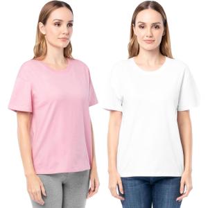 Fruit of The Loom Women’s Short Sleeve Boyfriend T-Shirt, 2 Pack(Pink/White)