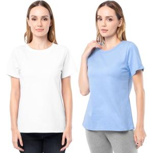 Fruit of The Loom Women’s Short Sleeve Crew Neck T-Shirt, 2 Pack(Blue/White)