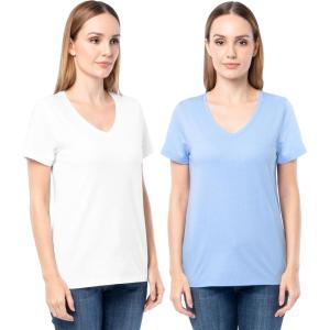 Fruit of The Loom Women’s Short Sleeve V-Neck T-Shirt, 2 Pack(Blue/White)