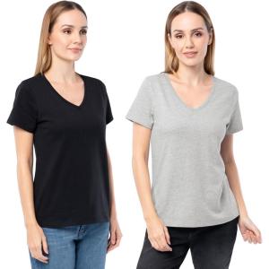 Fruit of The Loom Women’s Short Sleeve V-Neck T-Shirt, 2 Pack(Grey Heather/Black)