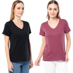 Fruit of The Loom Women’s Short Sleeve V-Neck T-Shirt, 2 Pack(Rose/Black)