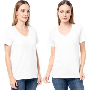 Fruit of The Loom Women’s Short Sleeve V-Neck T-Shirt, 2 Pack(White/White)