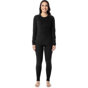 Fruit of the Loom Women’s Stretch Fleece Lined Thermal Long Johns Underwear Set(Black)