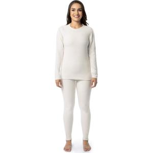 Fruit of the Loom Women’s Stretch Fleece Lined Thermal Long Johns Underwear Set(Cream)