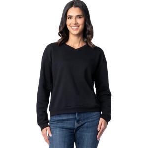 Fruit of the Loom Women’s V-neck Fleece Pullover Cropped Sweatshirt(Black)