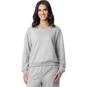 Fruit of the Loom Women’s V-neck Fleece Pullover Cropped Sweatshirt(Light Heather Grey)
