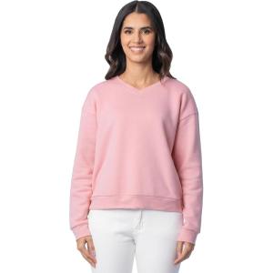 Fruit of the Loom Women’s V-neck Fleece Pullover Cropped Sweatshirt(Pink Nectar)
