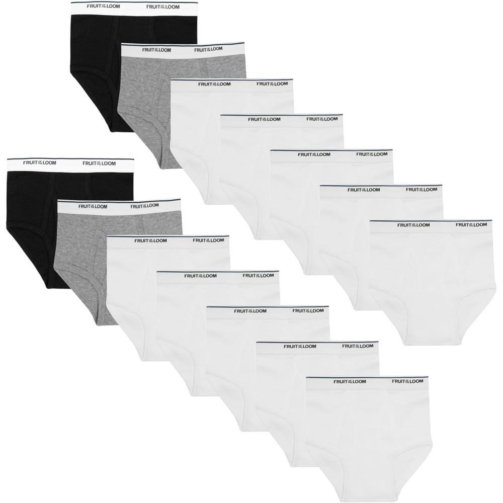 image:imageFruit of the Loom Boys Tag Free Cotton Briefs Underwear Assorted ColorsBoys 14 Pack BlackWhiteGrey