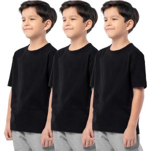 Fruit of the Loom Boys Short Sleeve Cotton Crewneck T-Shirts, 3 Pack(Black/Black/Black)