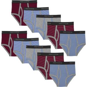 Fruit of the Loom Boys’ Tag Free Cotton Briefs Underwear (Assorted Colors)(Boys – 10 Pack – Blue/Grey/Red)