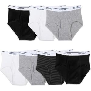 Fruit of the Loom Boys’ Tag Free Cotton Briefs Underwear (Assorted Colors)(Boys – 7 Pack – Stripe/Solid)