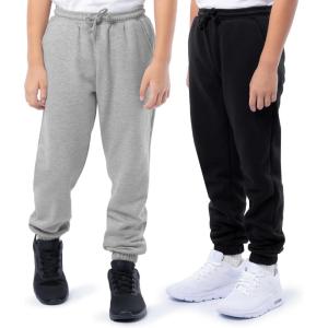 Fruit of the Loom Unisex Kids Fleece Jogger Sweatpant, 2 Pack(Black/Heather Grey)