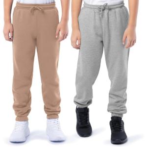 Fruit of the Loom Unisex Kids Fleece Jogger Sweatpant, 2 Pack(Heather Grey/Stucco)