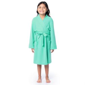 Fruit of the Loom Girl’s Classic Waffle Robe, Rose, 4/5(Waterfall Green)