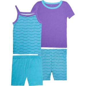 Fruit of the Loom Girls’ Energize Snug Fit 4-piece Pajama Sleep Set(Candy Grape/Turquoise)