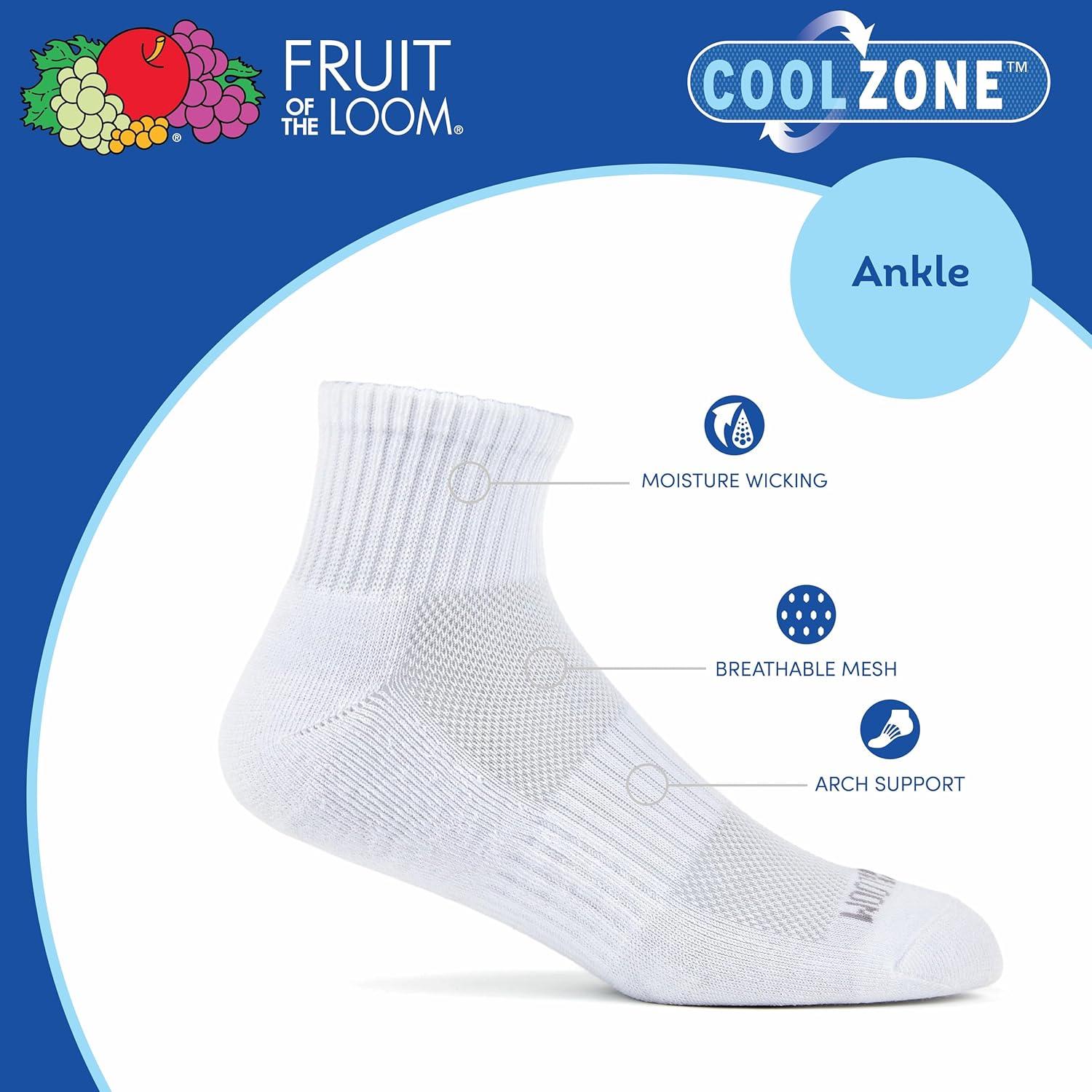 image:imageFruit of the Loom Mens Coolzone Socks Breathable with Half Cushion MultiPacksAnkle 8 Pack White