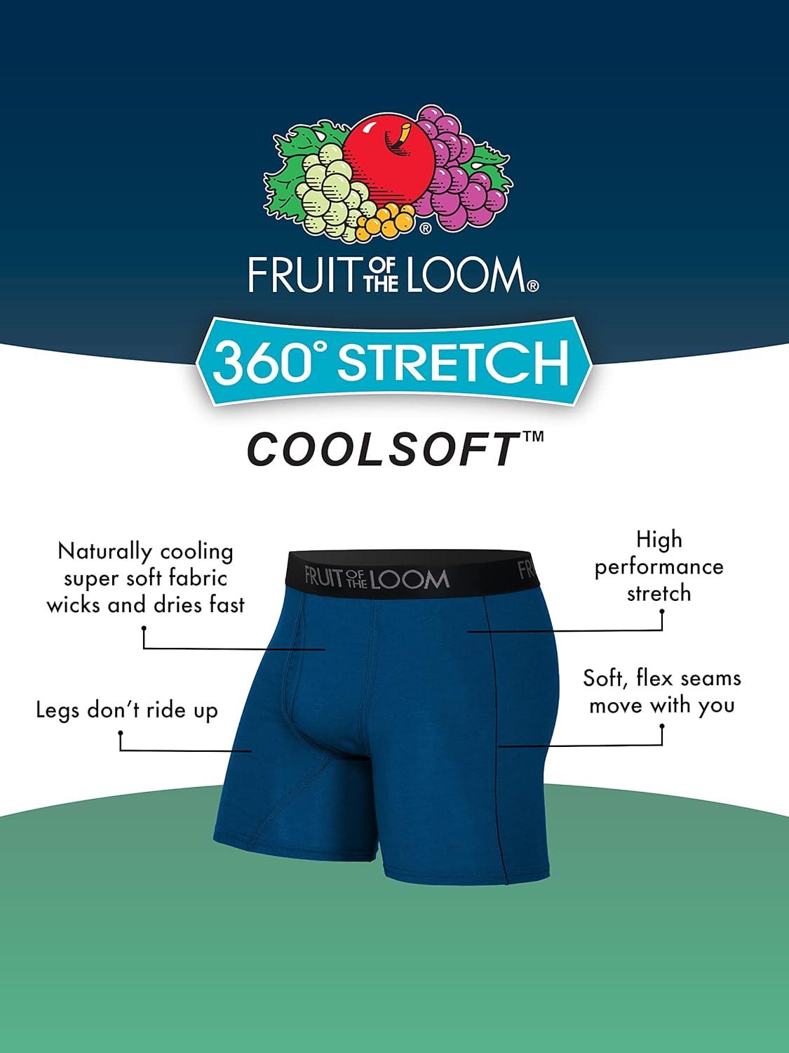 image:imageFruit of the Loom Mens 4way Stretch Boxer Briefs Lightweight amp Moisture Wicking Underwear Long Leg Regular Leg amp TrunkRegular Leg Cool Soft Colors May Vary