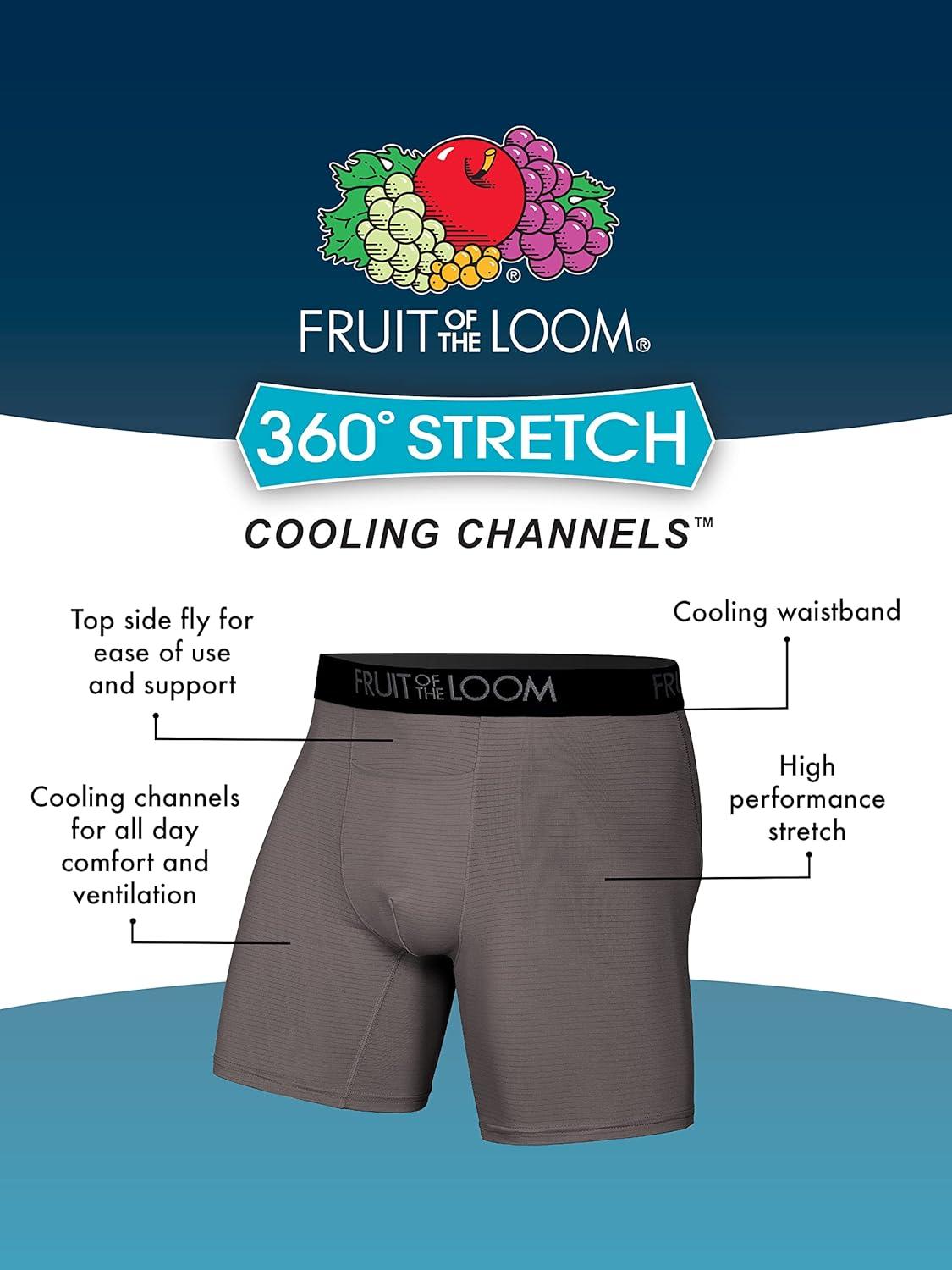 image:imageFruit of the Loom Mens 4way Stretch Boxer Briefs Lightweight amp Moisture Wicking Underwear Long Leg Regular Leg amp TrunkRegular Leg Cooling Channels Colors May Vary
