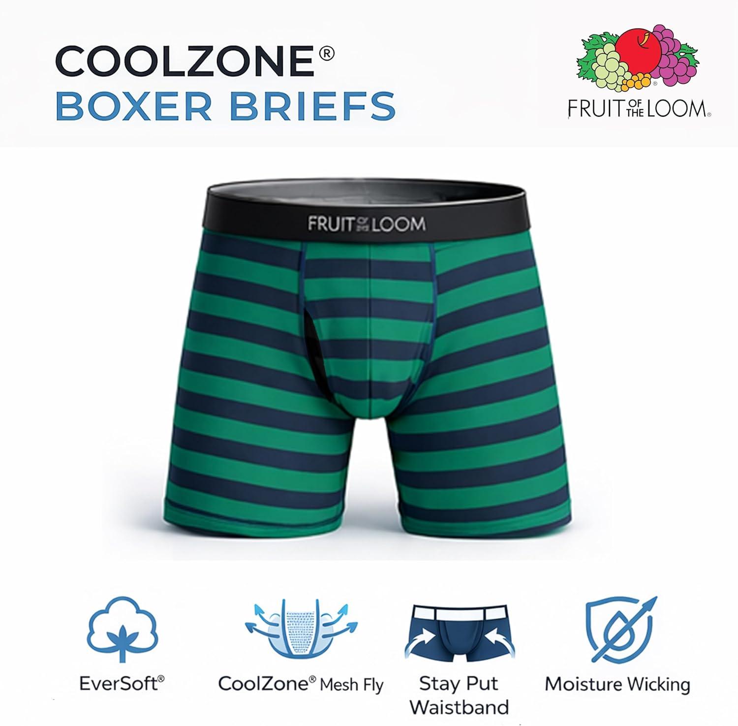 image:imageFruit of the Loom Mens Coolzone Boxer Briefs Moisture Wicking amp Breathable6 Pack Assorted StripeSolid