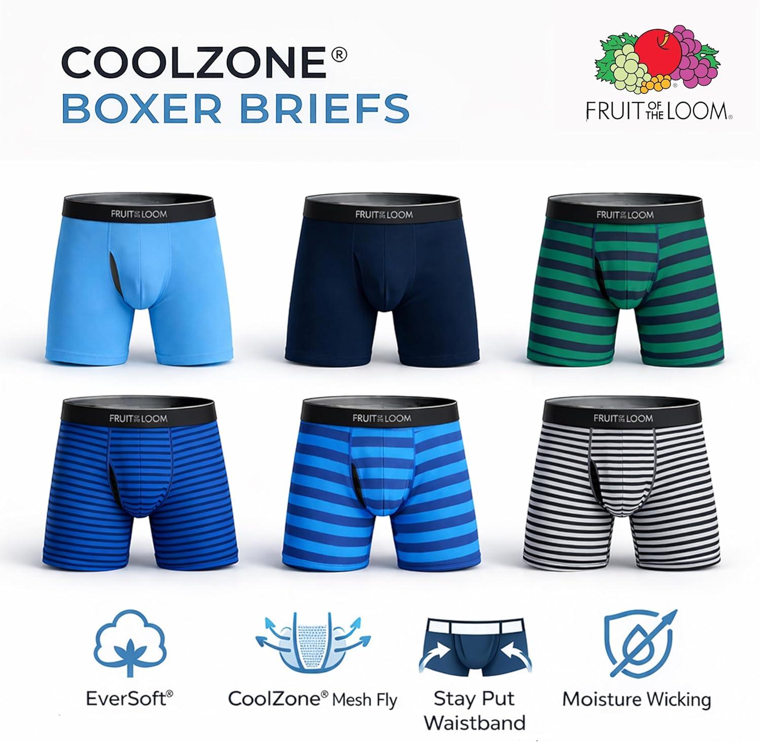 image:imageFruit of the Loom Mens Coolzone Boxer Briefs Moisture Wicking amp Breathable6 Pack Assorted StripeSolid