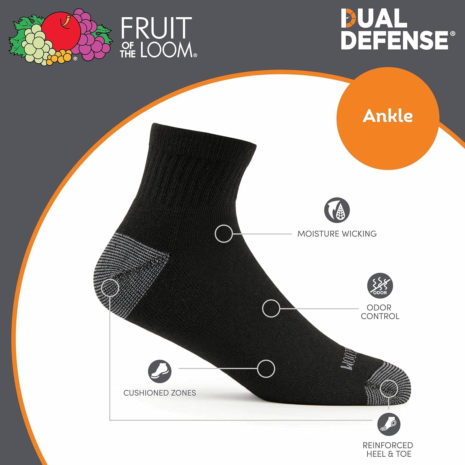 image:imageFruit of the Loom Mens Dual Defense Ankle Socks Odor Protection with Half Cushion MultiPacksAnkle 10 Pack Black